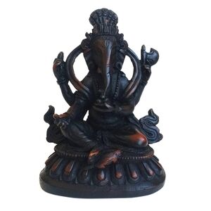 Unique Antique Ganesh in Sitting Position Statue Figurine (Resin) 5 1/2” Tall
